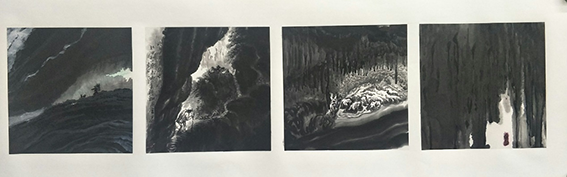 时平太作品4《苦行探道》水墨创意组画 160X40cm